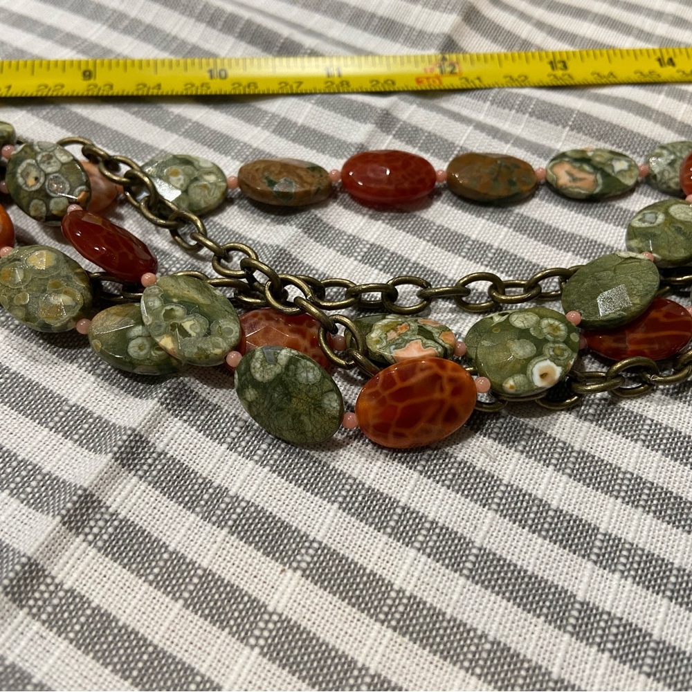 Beautiful natural stone 3 strand, chain 2 strands, necklace approx 21”
